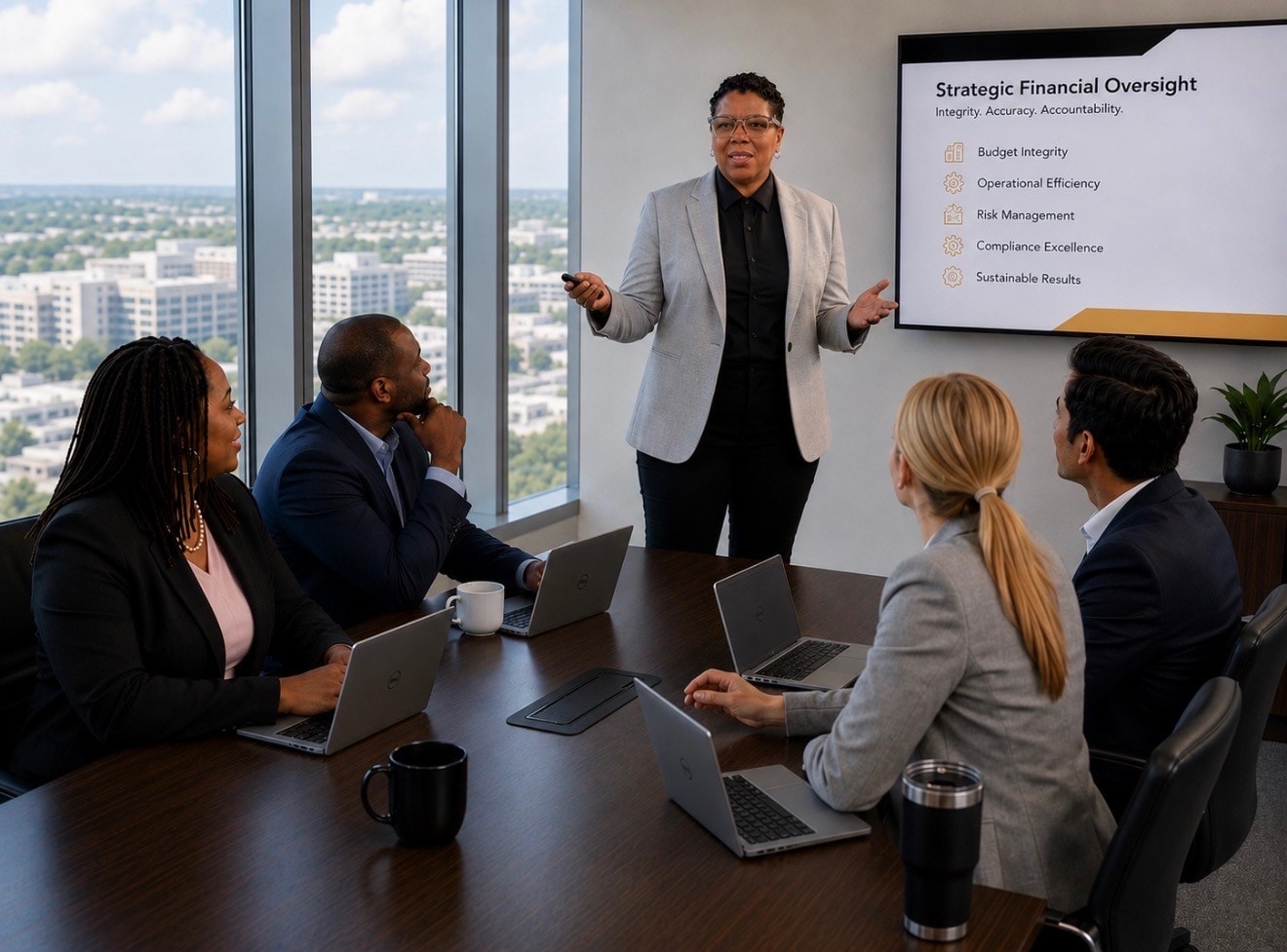 Business professionals in a boardroom meeting
